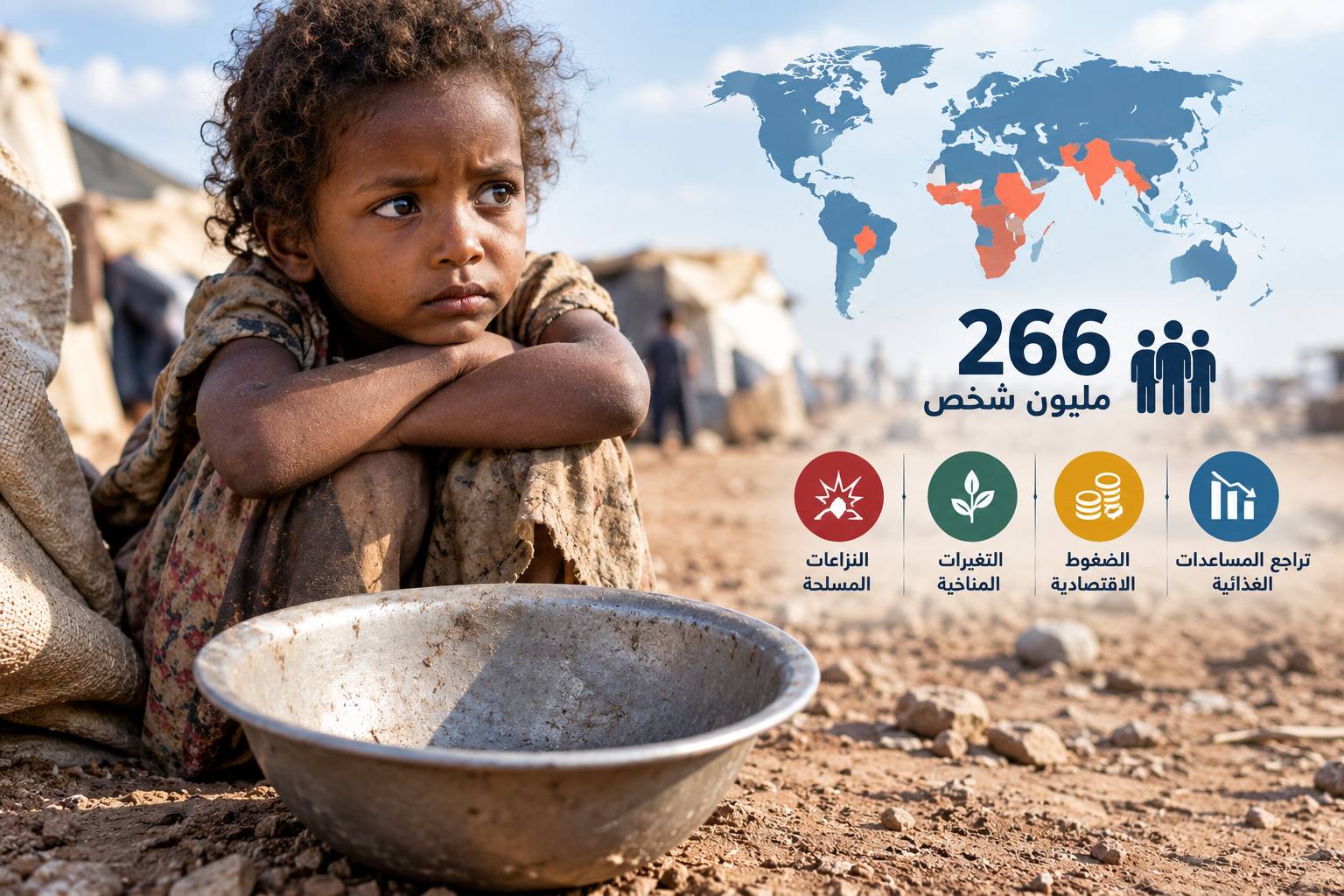 أزمة الجوع عالميًا تطال 266 مليون شخص.. وتحذيرات من تراجع المساعدات الغذائية